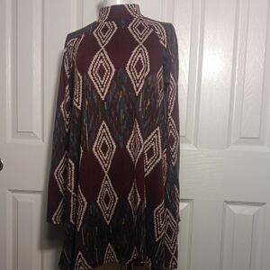 ELLA BLUE Soft Mock Neck Geometric Print Long Sleeve Sweater Dress